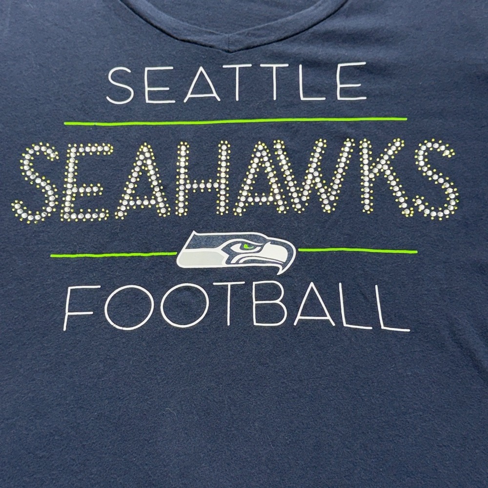 NFL Team Apparel Seahawks Rhinestone V Neck T Shirt Women XL Navy - Picture 3 of 7